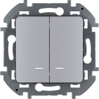 Выключатель двухклавишный LEGRAND INSPIRIA с подсветкой/индикацией 10 AX 250 В~ алюминий Выключатель двухклавишный LEGRAND INSPIRIA с подсветкой/индикацией 10 AX 250 В~ алюминий